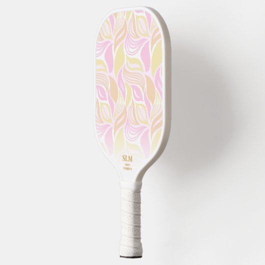 Soft Pink Botanical Leaf Pattern Custom Monogram Pickleball Schläger (Links)
