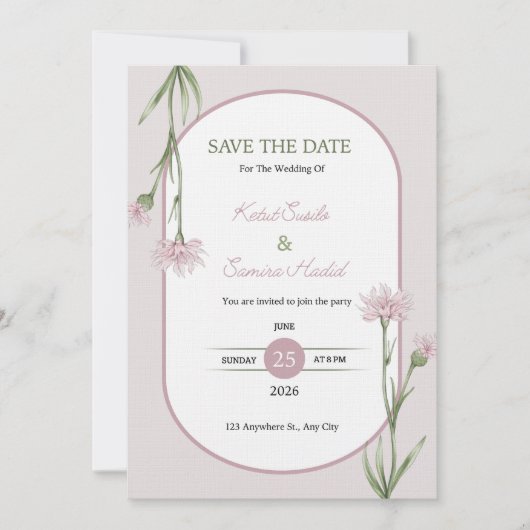 Soft Pink Botanical Wedding Invitation Einladung (Vorderseite)