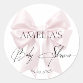 Soft Pink Bow Elegant Runder Aufkleber (Vorderseite)
