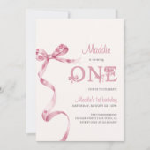 Soft Pink Bow First Birthday Girl Einladung (Vorderseite)