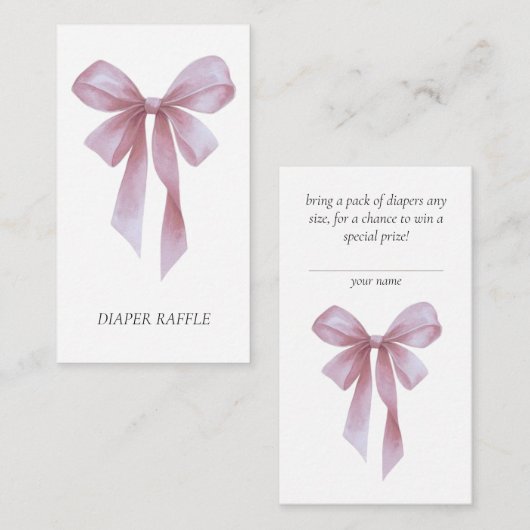 Soft Pink Bow Girl Baby Shower Diaper Raffle Begleitkarte (Vorne/Hinten)