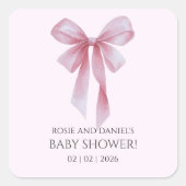 Soft Pink Bow Girl Baby Shower Quadratischer Aufkleber (Vorderseite)
