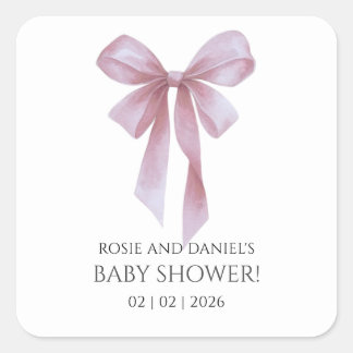 Soft Pink Bow Girl Baby Shower Quadratischer Aufkleber