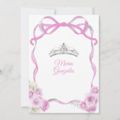 Soft Pink Bow Princess Silver Crown Quinceañera Einladung (Rückseite)