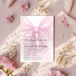 Soft Pink Bow Script Baby Shower Invite Einladung