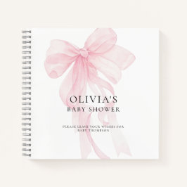 Soft Pink Bow Text Overlay Baby Shower Guest Book Notizblock