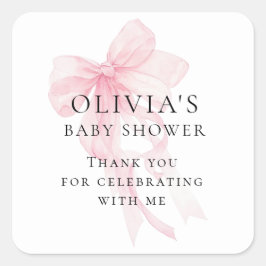 Soft Pink Bow Text Thank You Baby Shower Quadratischer Aufkleber