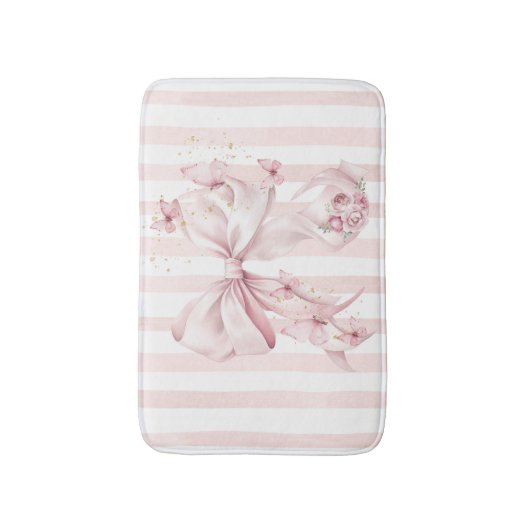 Soft Pink Bow with Butterflies  Badematte (Vorderseite Vertikal)