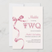 Soft Pink Bow Zweite Geburtstagskarte Einladung (Vorderseite)