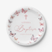 Soft Pink Butterfly Baptisse Pappteller (Vorderseite)
