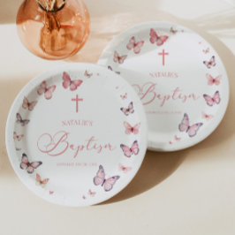Soft Pink Butterfly Baptisse Pappteller