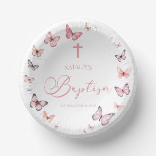 Soft Pink Butterfly Baptisse Pappteller