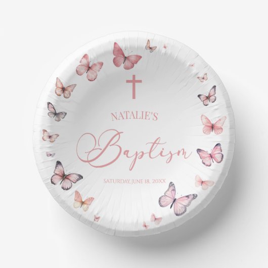 Soft Pink Butterfly Baptisse Pappteller (Vorderseite)