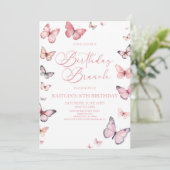 Soft Pink Butterfly Geburtstagsfeier Party Einladung (Stehend Vorderseite)