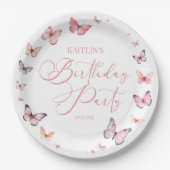 Soft Pink Butterfly Geburtstagsparty Pappteller (Vorderseite)