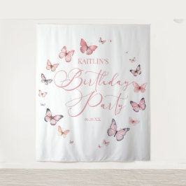 Soft Pink Butterfly Geburtstagsparty Wandteppich