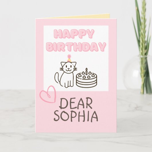 Soft Pink Cat&Cake Happy Birthday Card Karte (Vorderseite)