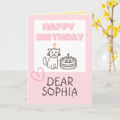 Soft Pink Cat&Cake Happy Birthday Card Karte (Gelbe Blume)