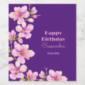 Soft Pink Cherry Blossom Sakura Lila Geburtstag Weinetikett (Einzelnes Label)