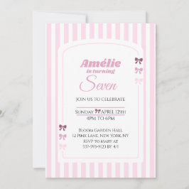 Soft Pink Coquette Bow Girl Seventh Birthday Party Einladung