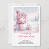 Soft Pink Coquette Snowman Editable Christmas Kids Einladung (Vorderseite)