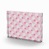 Soft Pink Daisy Checkerboard Floral Pattern Fotoblock (Rechts)