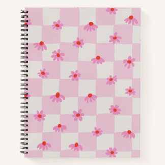 Soft Pink Daisy Checkerboard Floral Pattern Notizblock