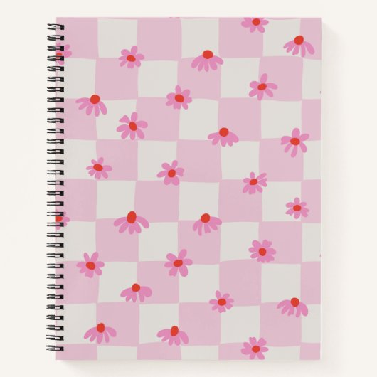 Soft Pink Daisy Checkerboard Floral Pattern Notizblock (Vorderseite)