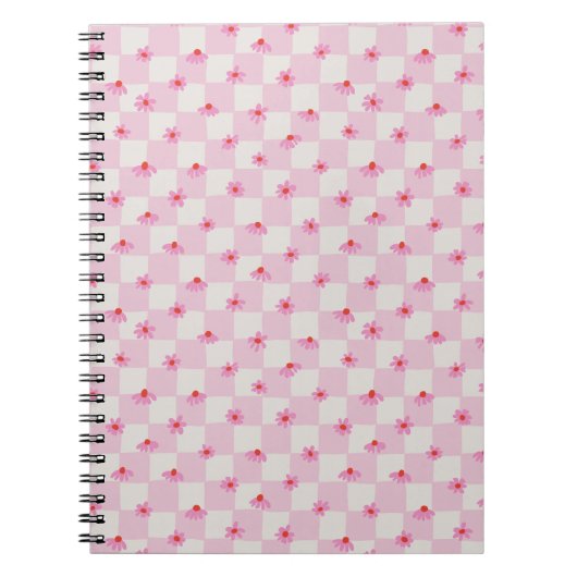 Soft Pink Daisy Checkerboard Floral Pattern Notizblock (Vorderseite)