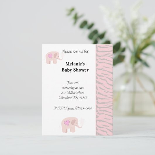 Soft Pink Elephant Baby Dusche Einladung (Stehend Vorderseite)