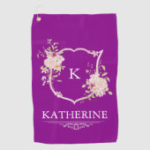 Soft Pink Feminine Botanical Crest Purple Monogram Golfhandtuch (Vorderseite)