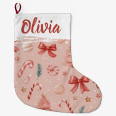 Soft Pink Festive Pattern Christmas Stocking Großer Weihnachtsstrumpf (Vorderseite)