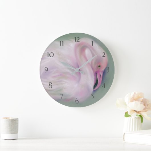 Soft Pink Flamingo Pastel Große Wanduhr (Zuhause)