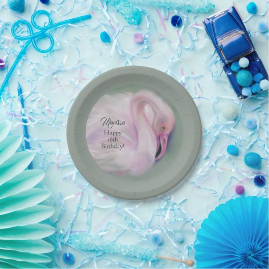 Soft Pink Flamingo Pastel Personalisiert Geburtsta Pappteller (Party)