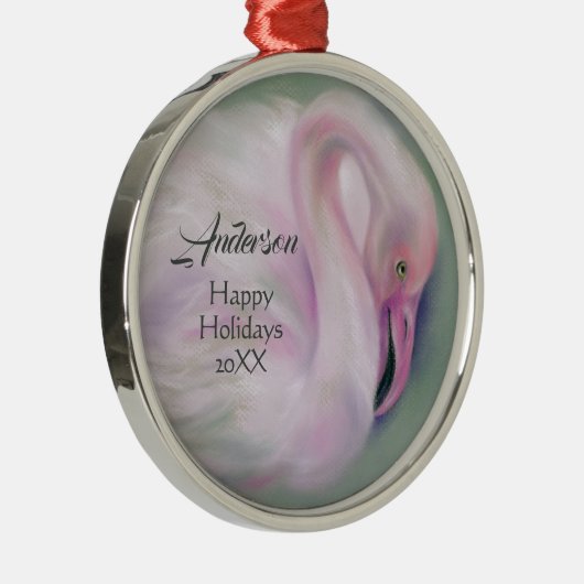Soft Pink Flamingo Pastel Personalisiert Ornament Aus Metall (Rechts)
