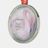 Soft Pink Flamingo Pastel Personalisiert Ornament Aus Metall (Links)