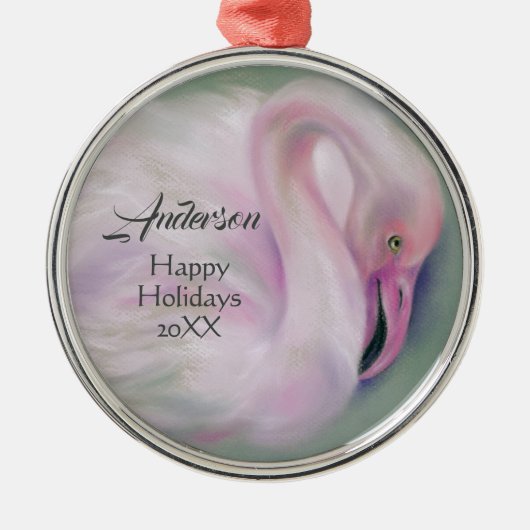 Soft Pink Flamingo Pastel Personalisiert Ornament Aus Metall (Vorne)