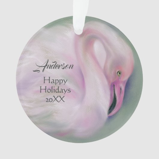 Soft Pink Flamingo Pastel Personalisiert Urlaub Ornament (Vorderseite)