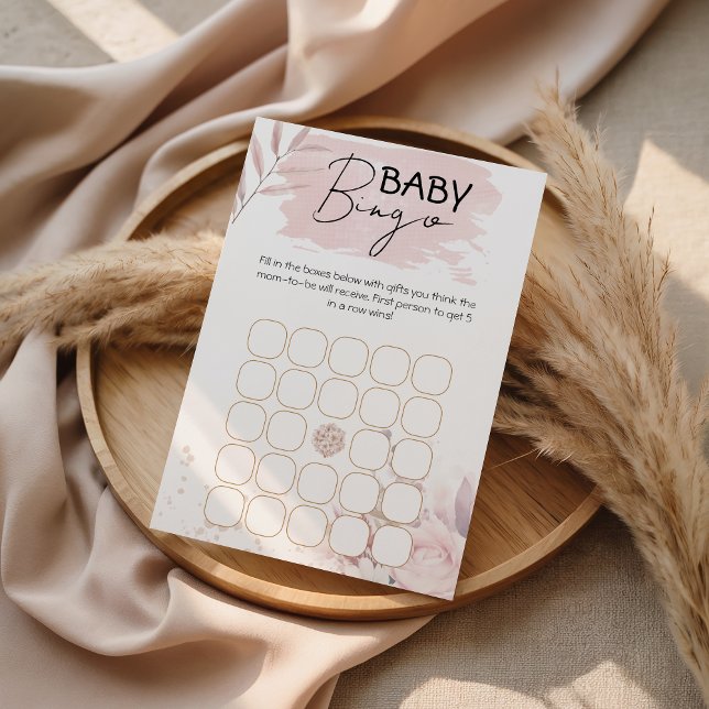 Soft Pink Floral Baby Shower Bingo Game Printable (Von Creator hochgeladen)