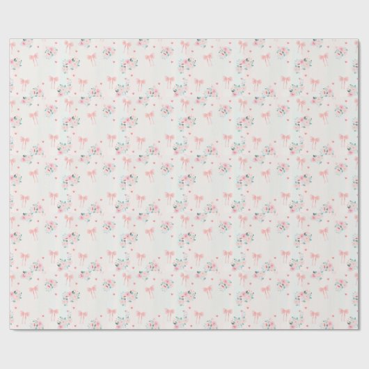 Soft Pink Floral & Bow Pattern – Cute Romantic Geschenkpapier (Flach)
