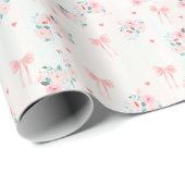 Soft Pink Floral & Bow Pattern – Cute Romantic Geschenkpapier (Rolleneckpunkt)