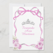 Soft Pink Floral Bow Ribbon Silver Girl Mis Quince Einladung (Rückseite)
