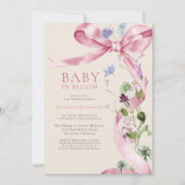 Soft Pink Floral Bow Wildblume Babydusche Einladung (Vorderseite)