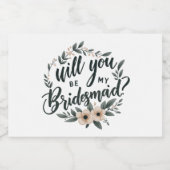 Soft Pink Floral Bridesmaid Proposal Schaumweinetikett (Einzelnes Label)