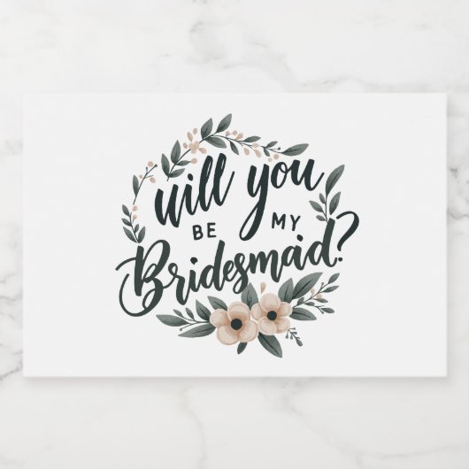 Soft Pink Floral Bridesmaid Proposal Schaumweinetikett (Einzelnes Label)