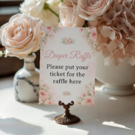 Soft Pink Floral Diaper Raffle Shower Sign Poster