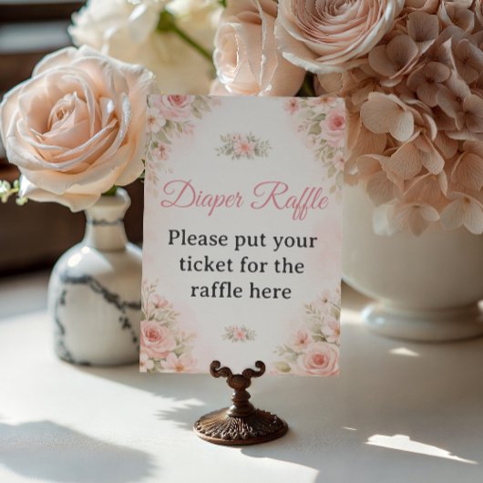 Soft Pink Floral Diaper Raffle Shower Sign Poster