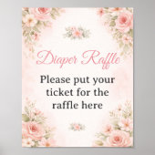 Soft Pink Floral Diaper Raffle Shower Sign Poster (Vorne)