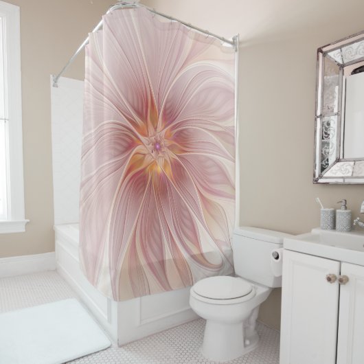 Soft Pink Floral Dream Abstract Fractal Art Flower Duschvorhang (Beispiel)