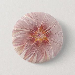 Soft Pink Floral Dream Abstraktes Fraktal Kunst Bl Button